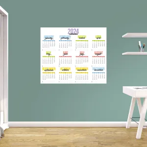 2024 Calendar:  Colorful Dry Erase        -   Removable     Adhesive Decal