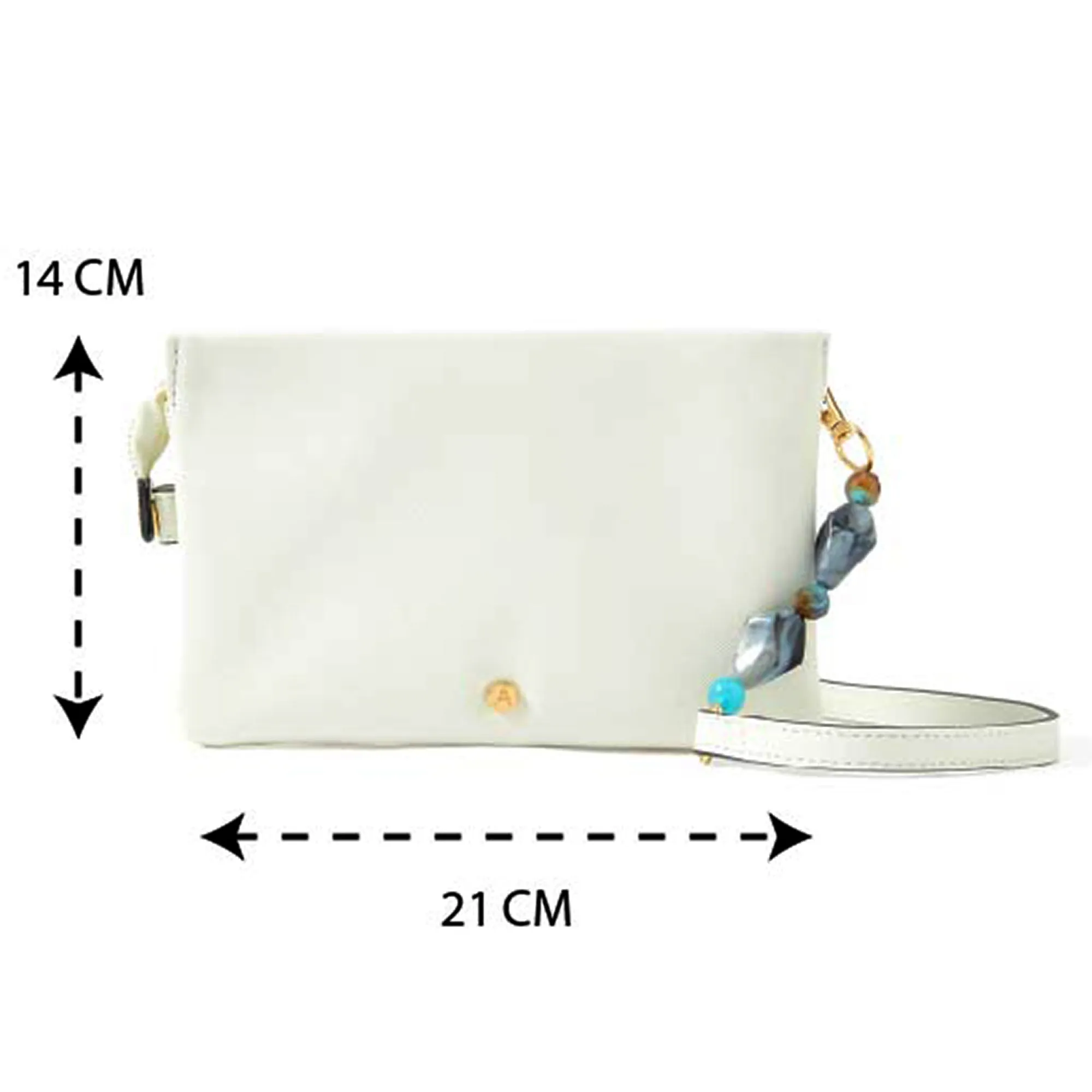 Accessorize London women's Faux Leather White Beaded Strap Sling bag
