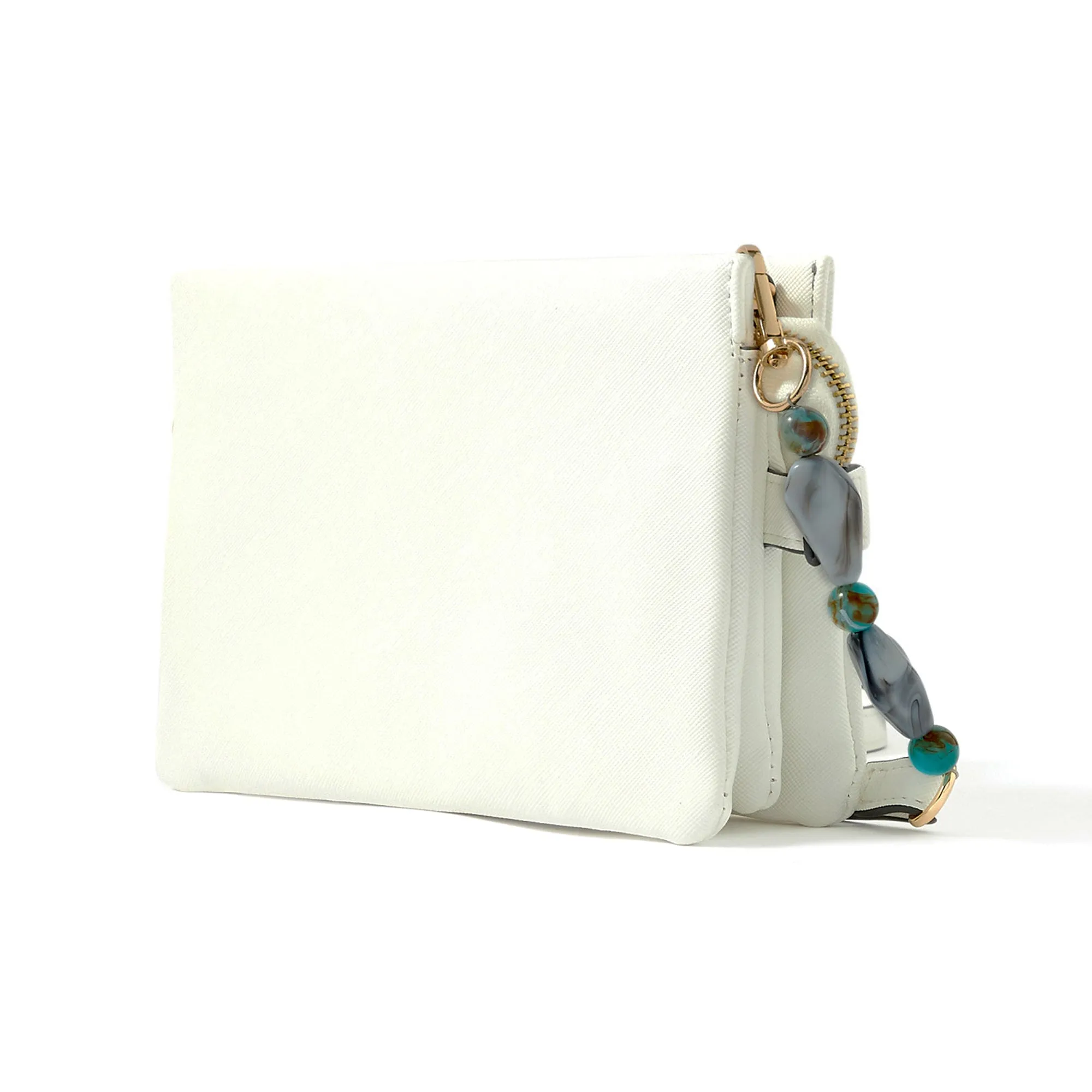 Accessorize London women's Faux Leather White Beaded Strap Sling bag