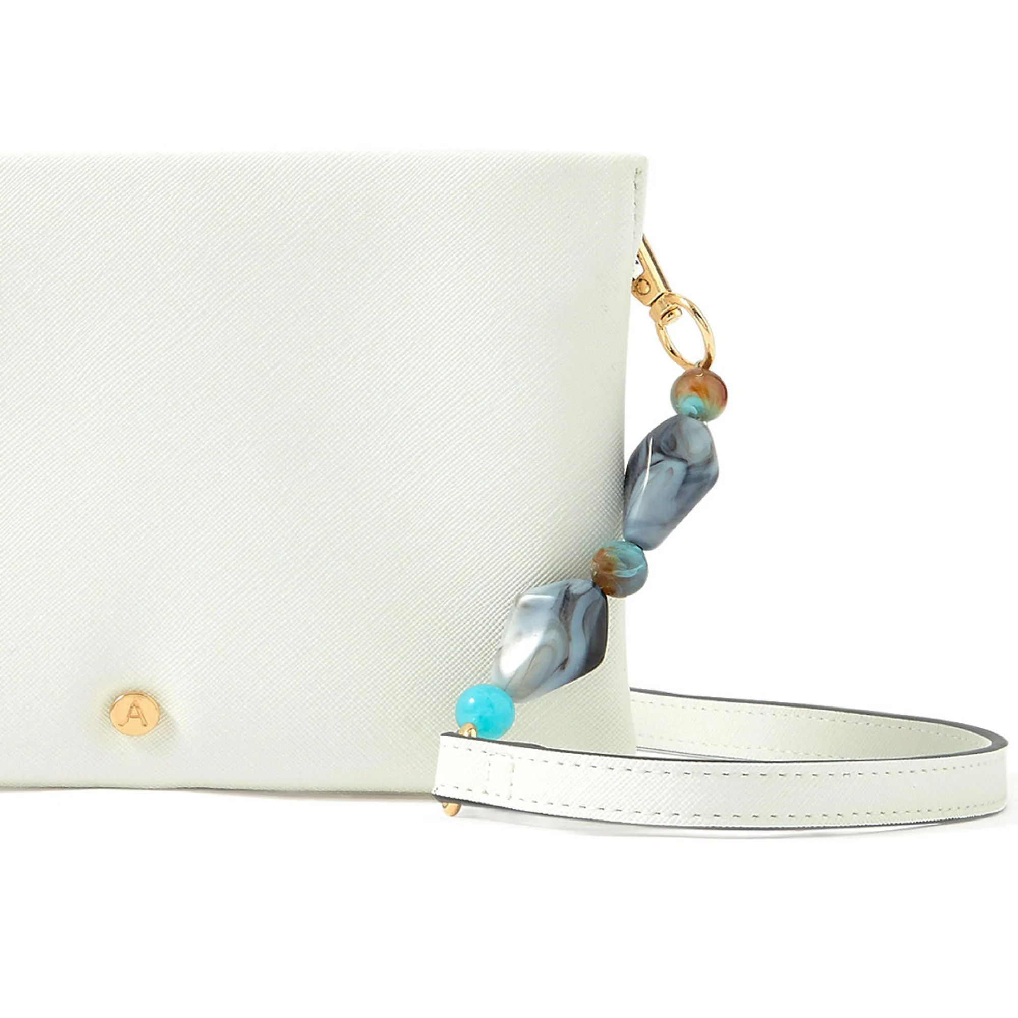 Accessorize London women's Faux Leather White Beaded Strap Sling bag