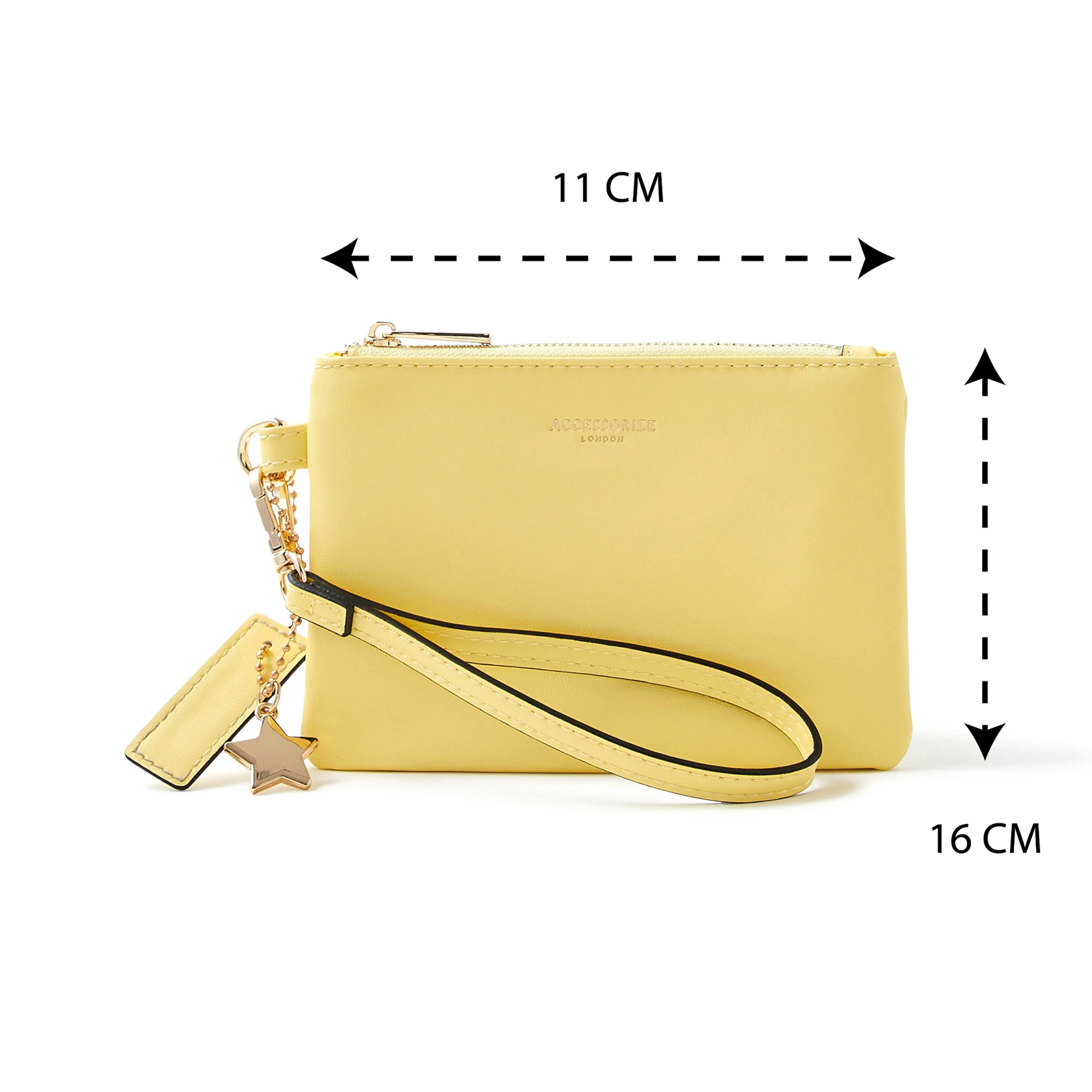 Accessorize London Women's Faux Leather Yellow Charm Wristlet Wallet