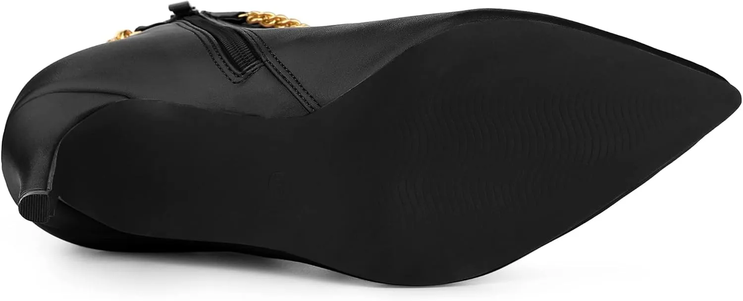 Allegra K Women's Pointy Toe Stiletto Heels Chain Ankle Boots
