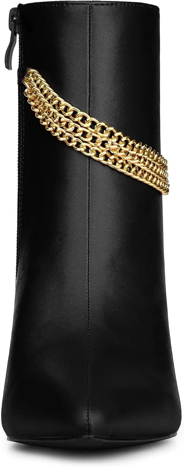 Allegra K Women's Pointy Toe Stiletto Heels Chain Ankle Boots