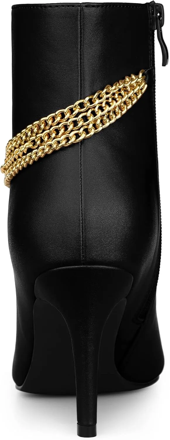 Allegra K Women's Pointy Toe Stiletto Heels Chain Ankle Boots