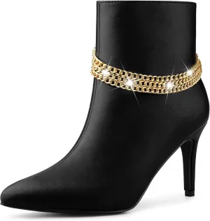 Allegra K Women's Pointy Toe Stiletto Heels Chain Ankle Boots