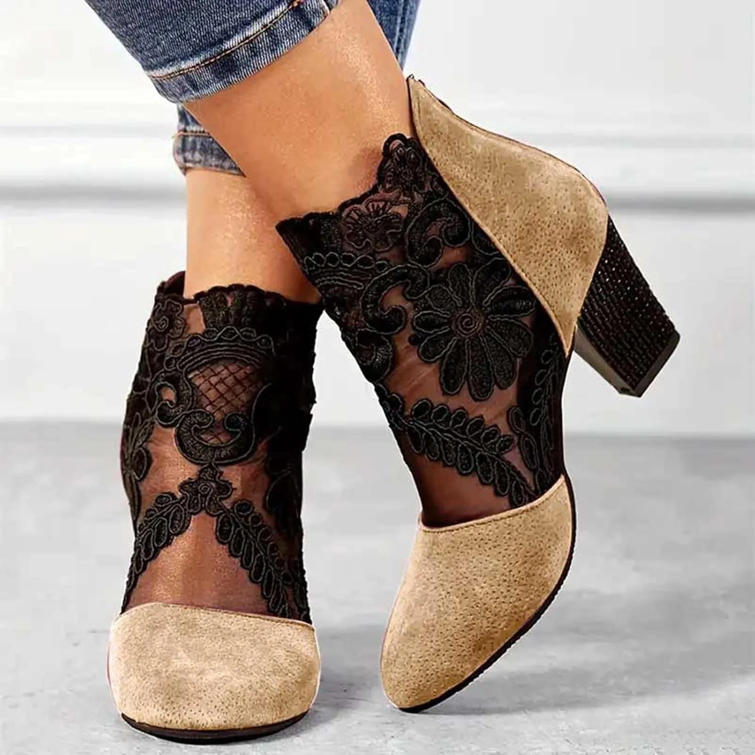 AMDBEL Womens Boots Ankle, Ankle Booties Sexy Chunky Heel Short Boots Fashion Boots Pointd Toe Fall Winter Dress Shoes