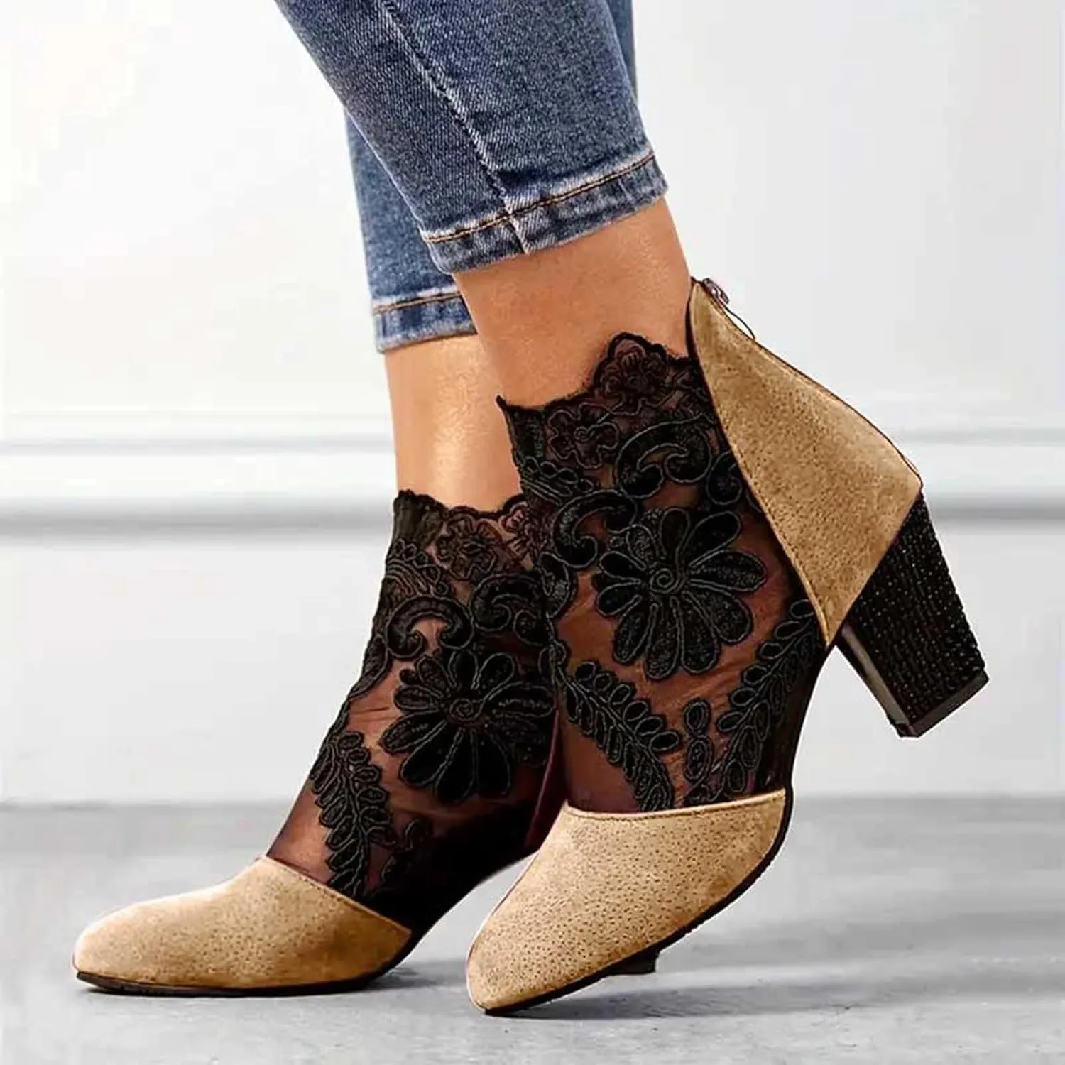 AMDBEL Womens Boots Ankle, Ankle Booties Sexy Chunky Heel Short Boots Fashion Boots Pointd Toe Fall Winter Dress Shoes