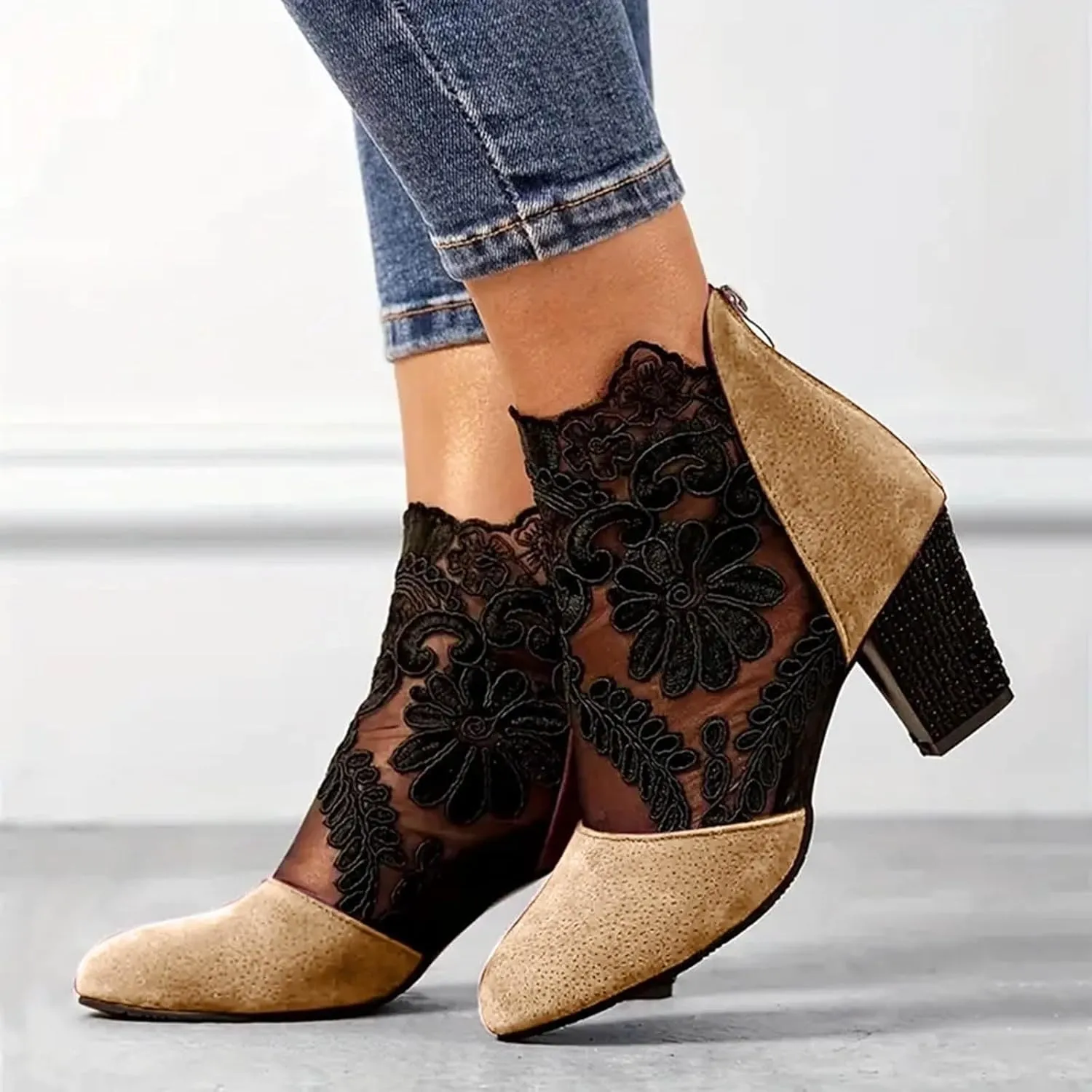 AMDBEL Womens Boots Ankle, Ankle Booties Sexy Chunky Heel Short Boots Fashion Boots Pointd Toe Fall Winter Dress Shoes