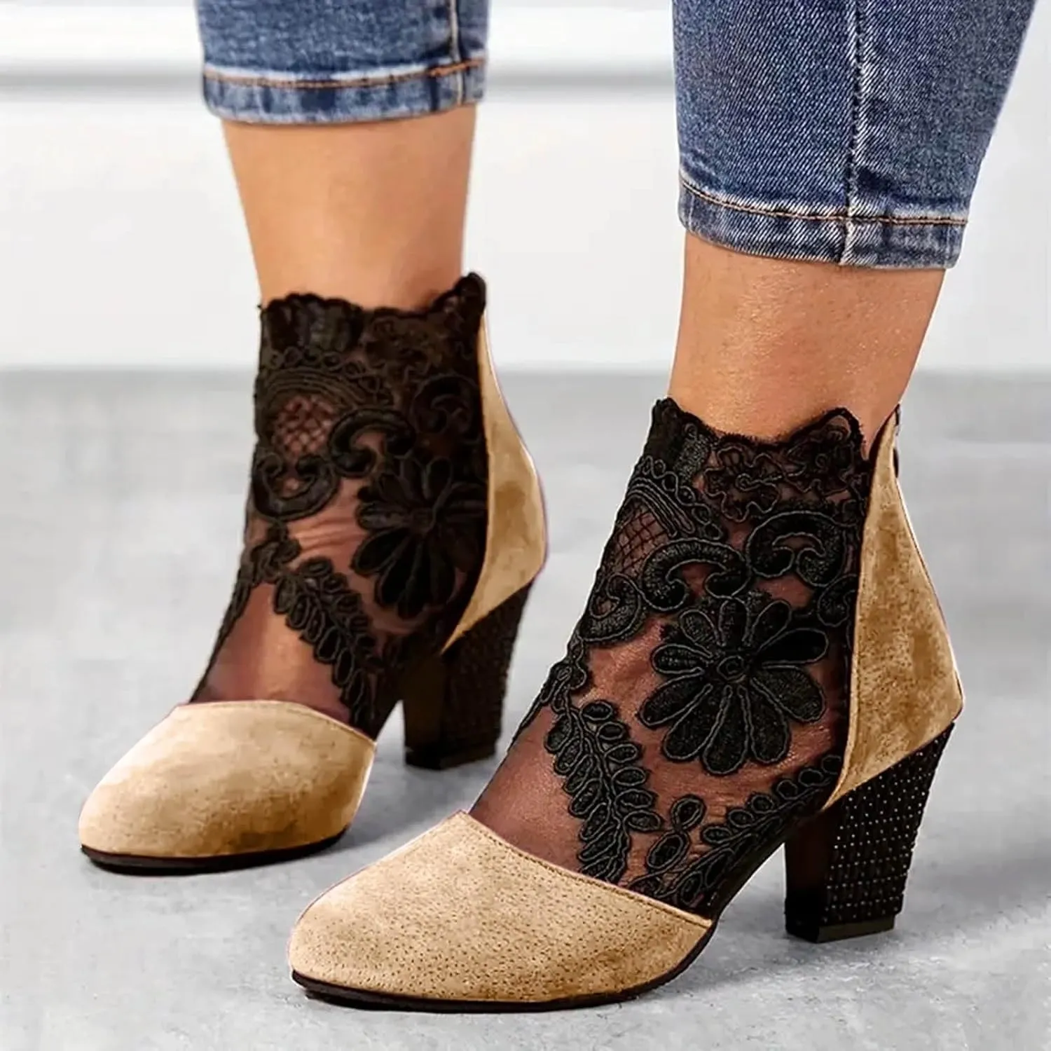 AMDBEL Womens Boots Ankle, Ankle Booties Sexy Chunky Heel Short Boots Fashion Boots Pointd Toe Fall Winter Dress Shoes