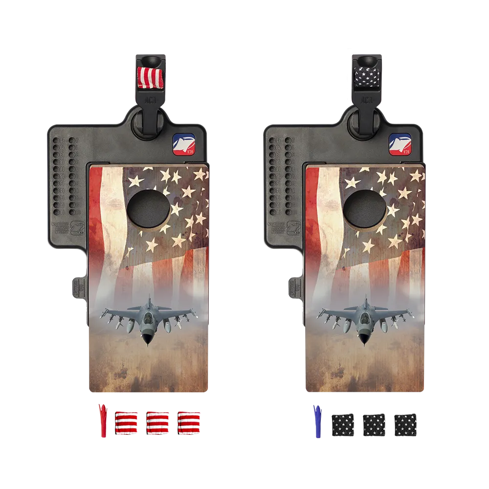 American Flag With Jet Double Chuck Mini Cornhole Tabletop Game