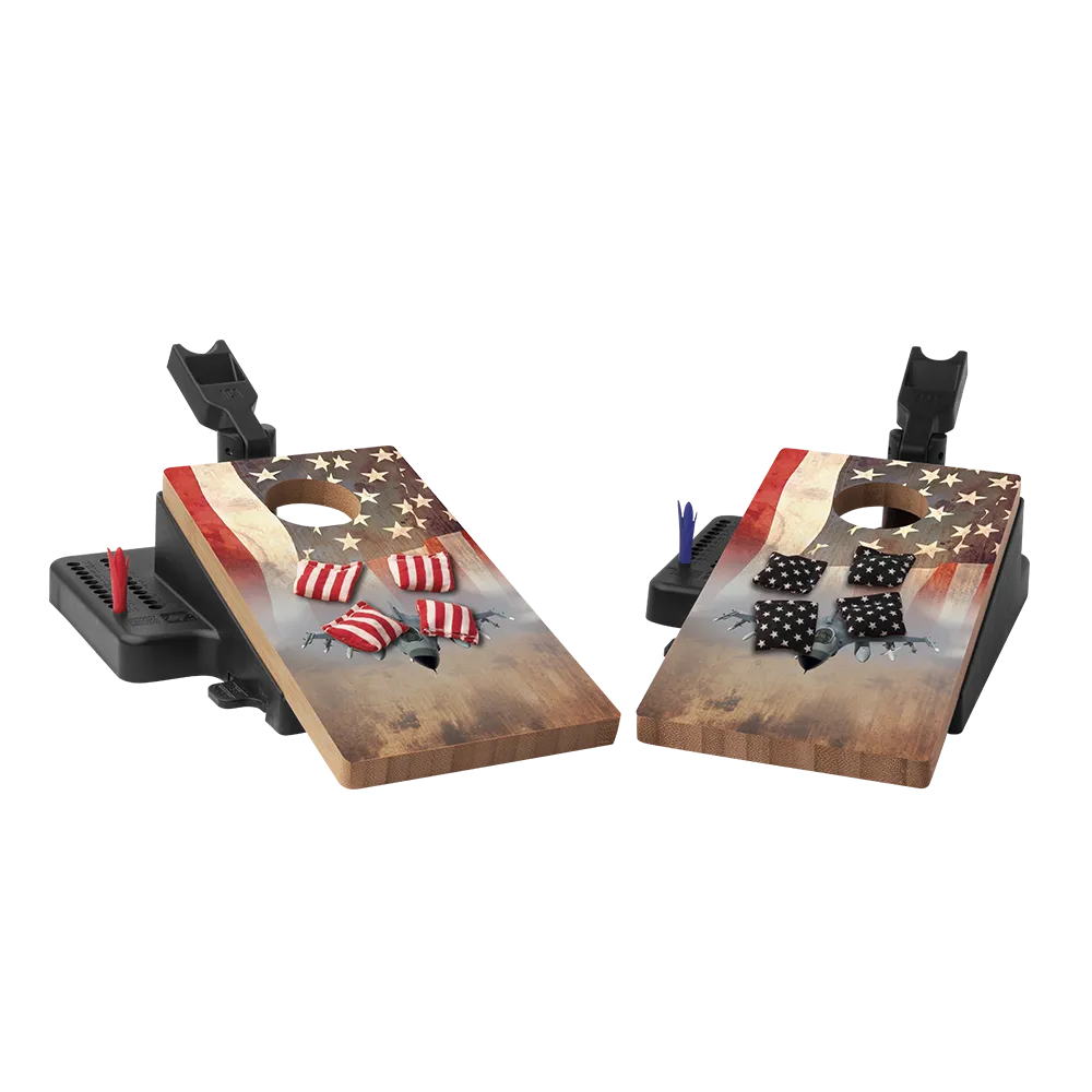American Flag With Jet Double Chuck Mini Cornhole Tabletop Game