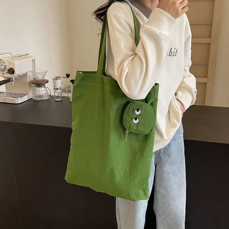 Amozae tote bags sewing 2024 New Embroidered Color Cloth Bag Korean Style Personalized Monster Foldable Storage Bag Fashion Shoulder Bag