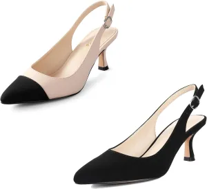 Ankis Slingback Heels for Women Closed Toe Women's Pumps Kitten Heel Wedding Party Casual Dress Shoes