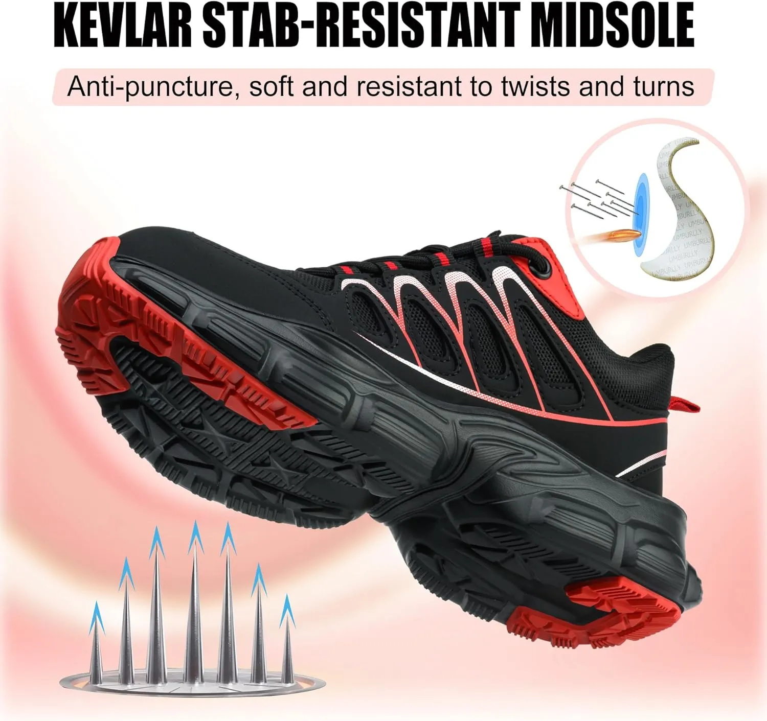 Asiman Steel Toe Shoes for Women Pink Safety Toe Shoes Breathable Lightweight Composite Work Sneakers