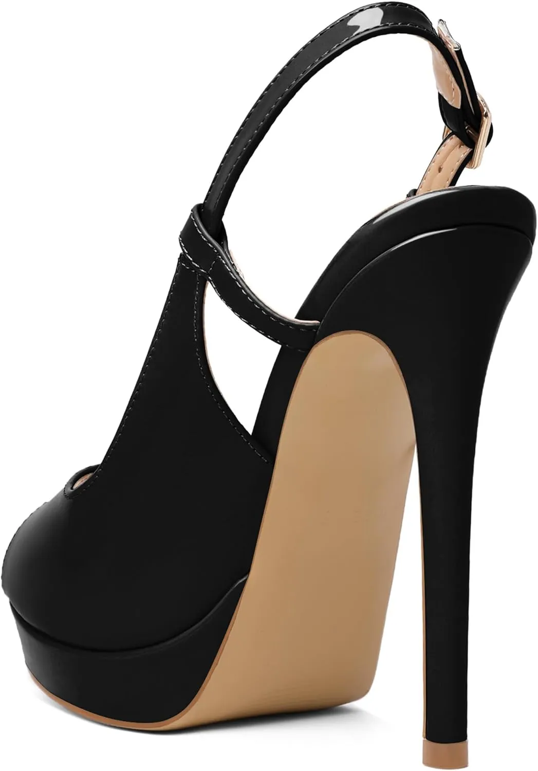 AUMOTED Women's High Heel Slingback Pumps Stilettos High Heels Patent Slingback Pumps Solid Peep Toe Platform Stilettos Pumps Dating Party Dress Shoes 4.7 Inch