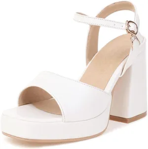 bbruriy Heels for Women Block Chunky Platform High Heels Square Open Toe Fashion Wedding Party Evening Prom Dance Ankle Strap Dress Pump Sandals Shoes