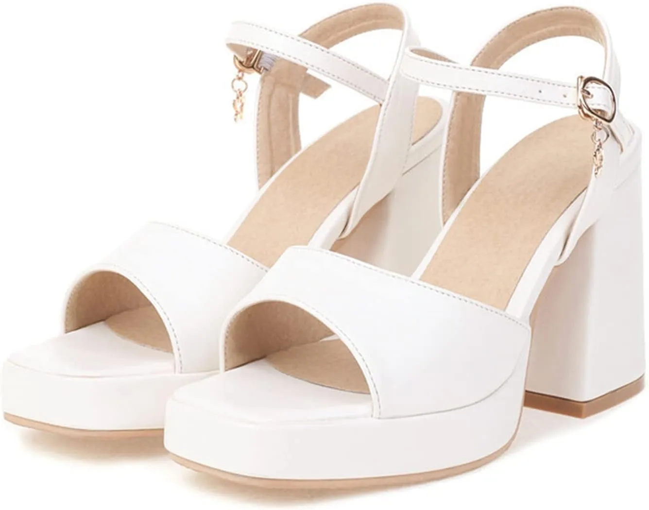 bbruriy Heels for Women Block Chunky Platform High Heels Square Open Toe Fashion Wedding Party Evening Prom Dance Ankle Strap Dress Pump Sandals Shoes