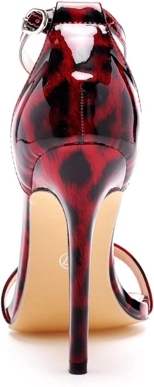 bbruriy Sexy Leopard Stiletto High Heels for Women, Round Open Toe Ankle Strap Dress Sandals Shoes Women Bride Wedding Party Heels 11Cm