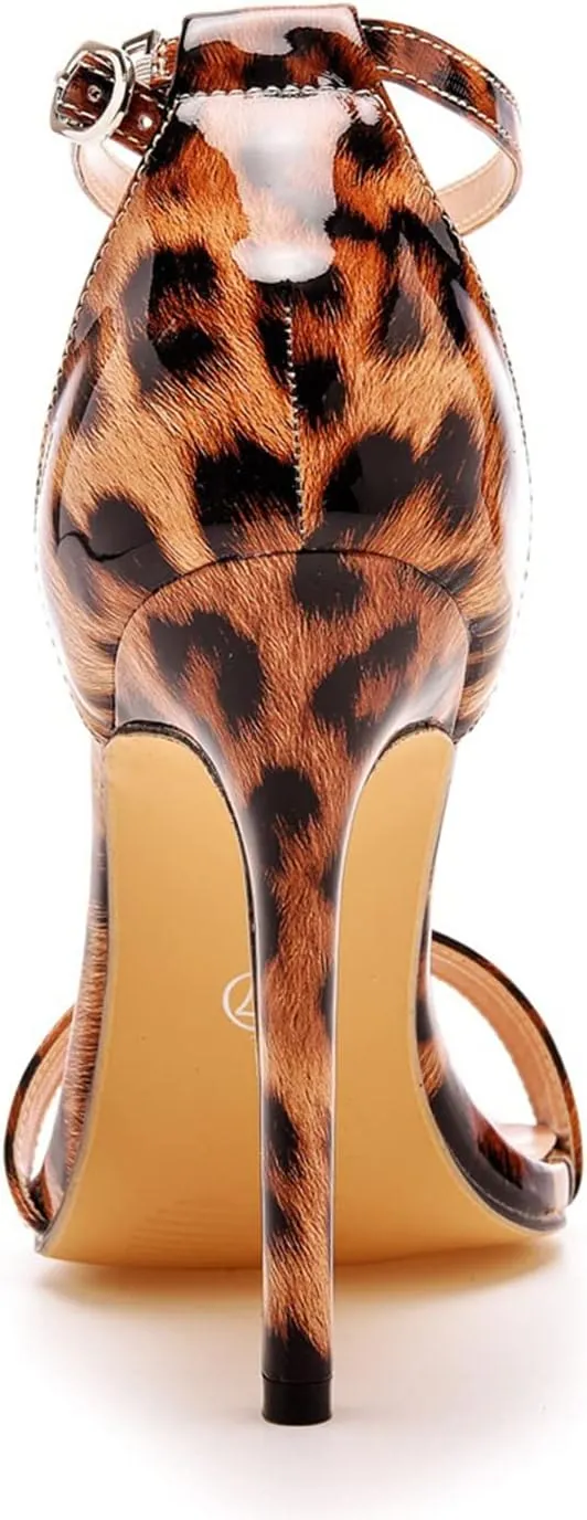 bbruriy Sexy Leopard Stiletto High Heels for Women, Round Open Toe Ankle Strap Dress Sandals Shoes Women Bride Wedding Party Heels 11Cm