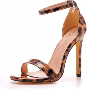 bbruriy Sexy Leopard Stiletto High Heels for Women, Round Open Toe Ankle Strap Dress Sandals Shoes Women Bride Wedding Party Heels 11Cm
