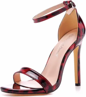bbruriy Sexy Leopard Stiletto High Heels for Women, Round Open Toe Ankle Strap Dress Sandals Shoes Women Bride Wedding Party Heels 11Cm