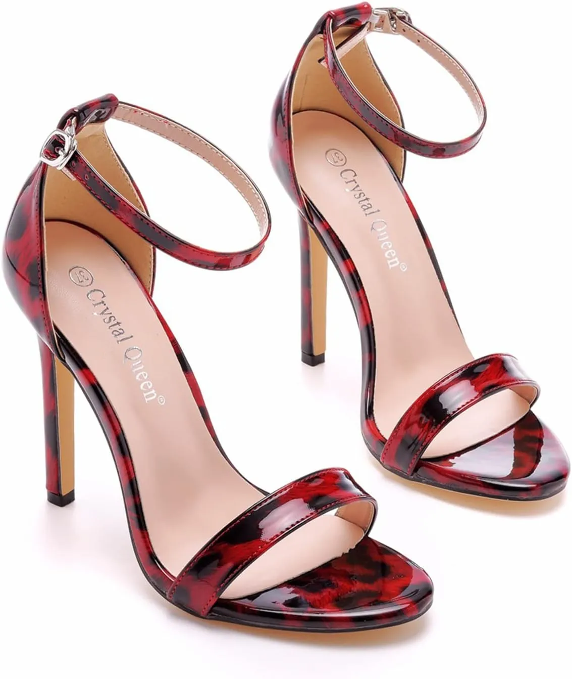 bbruriy Sexy Leopard Stiletto High Heels for Women, Round Open Toe Ankle Strap Dress Sandals Shoes Women Bride Wedding Party Heels 11Cm