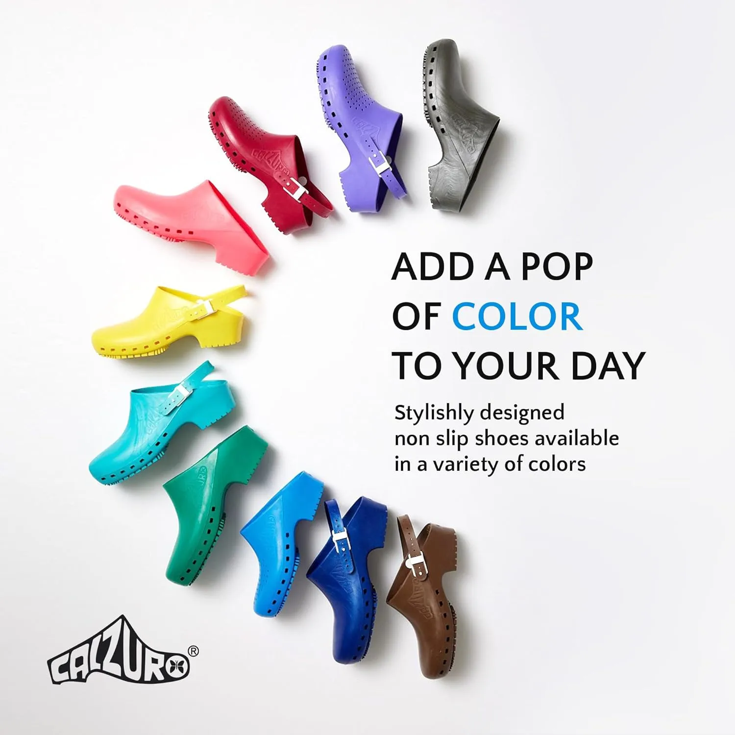 CALZURO Classic Work Clogs with Holes - Unisex Work Clogs for Women and Men - Non Slip Shoes - Autoclavable Rubber Kitchen Shoes and Nursing Clogs