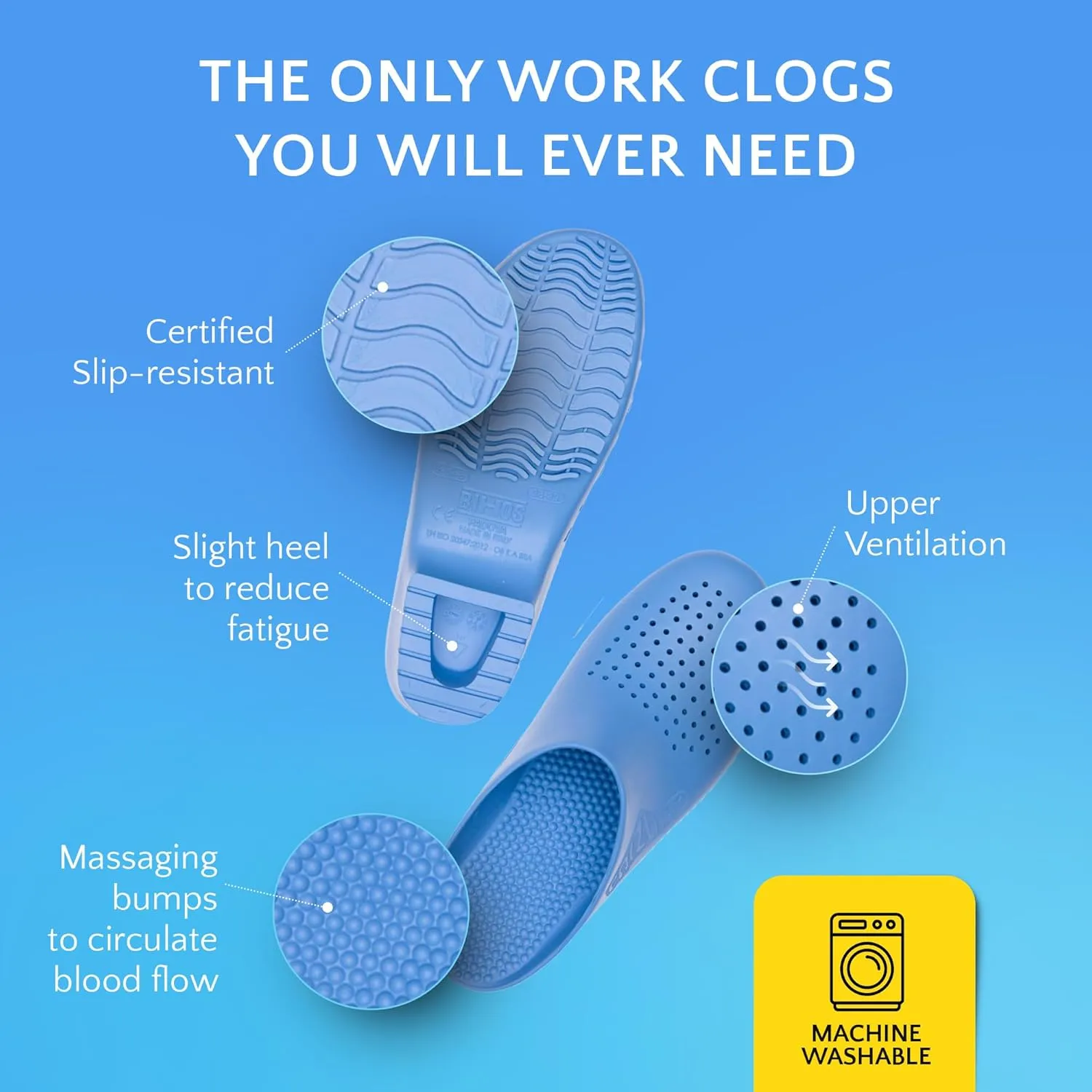 CALZURO Classic Work Clogs with Holes - Unisex Work Clogs for Women and Men - Non Slip Shoes - Autoclavable Rubber Kitchen Shoes and Nursing Clogs