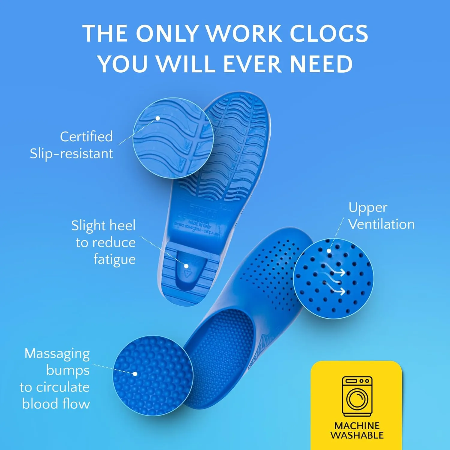 CALZURO Classic Work Clogs with Holes - Unisex Work Clogs for Women and Men - Non Slip Shoes - Autoclavable Rubber Kitchen Shoes and Nursing Clogs