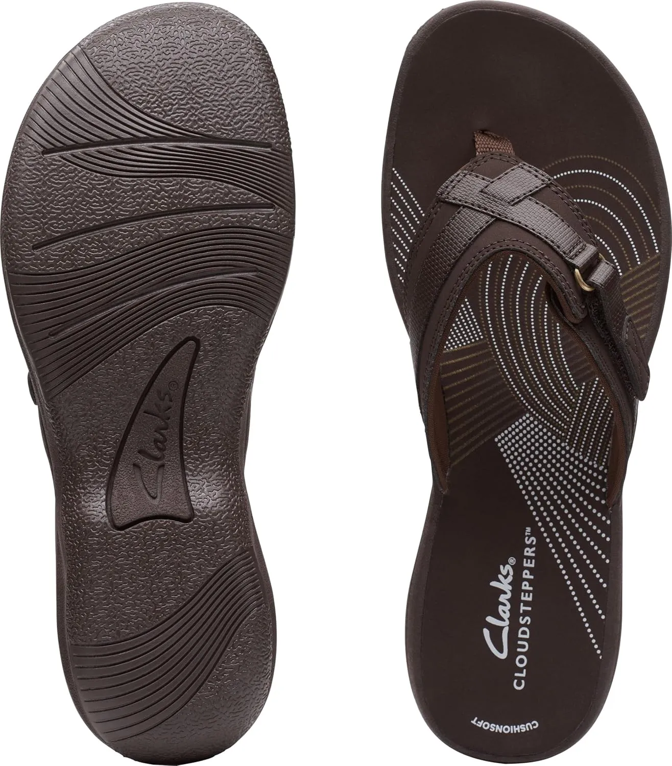 Clarks Womens Breeze Sea Flip-Flop Sandals - Comfortable Flip Flop with Adjustable Hook and Arch Support - Casual Summer Wearing Cloudsteppers for Everyday