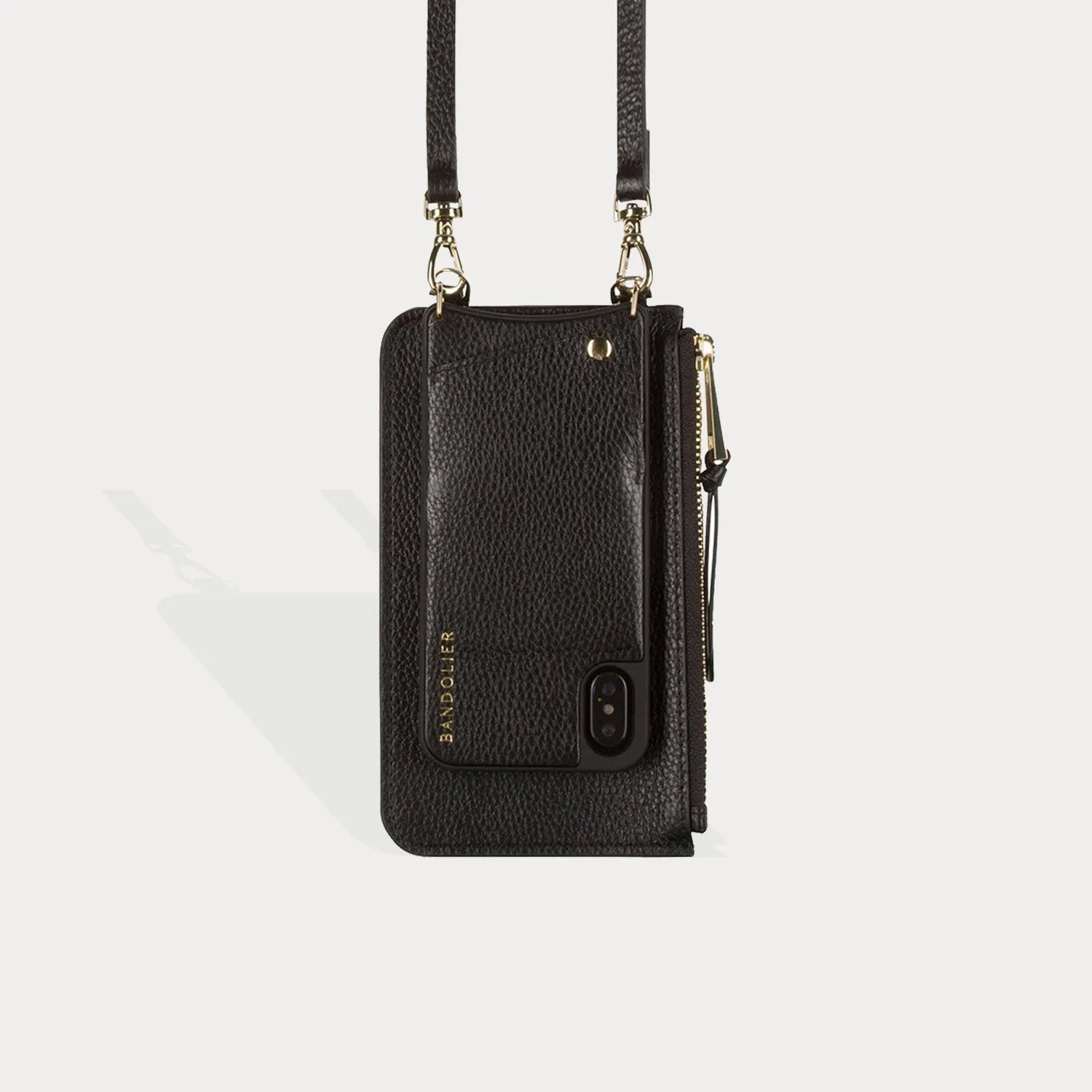 Classic Pebble Leather Zip Pouch - Black/Gold