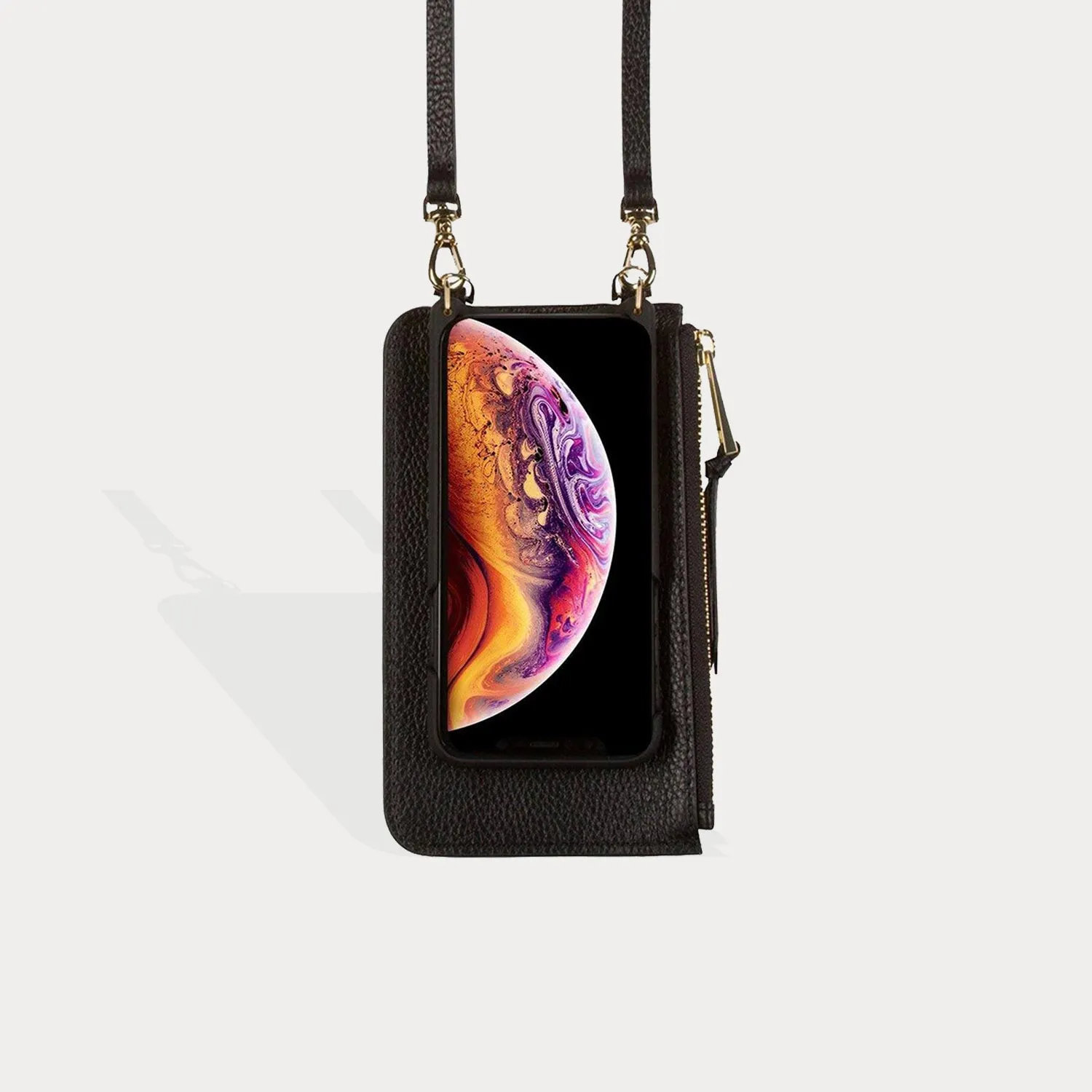 Classic Pebble Leather Zip Pouch - Black/Gold
