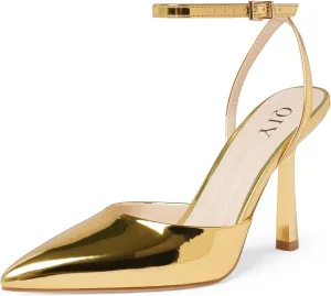 Closed Toe Ankle Strap Heels Women Pumps Pointed Toe Heeled Sandals for Women Stiletto Wedding Dress Shoes