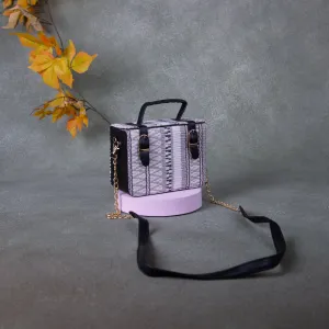 Cuboid Case Sling bags White with Black Colour Zig Zag Design.