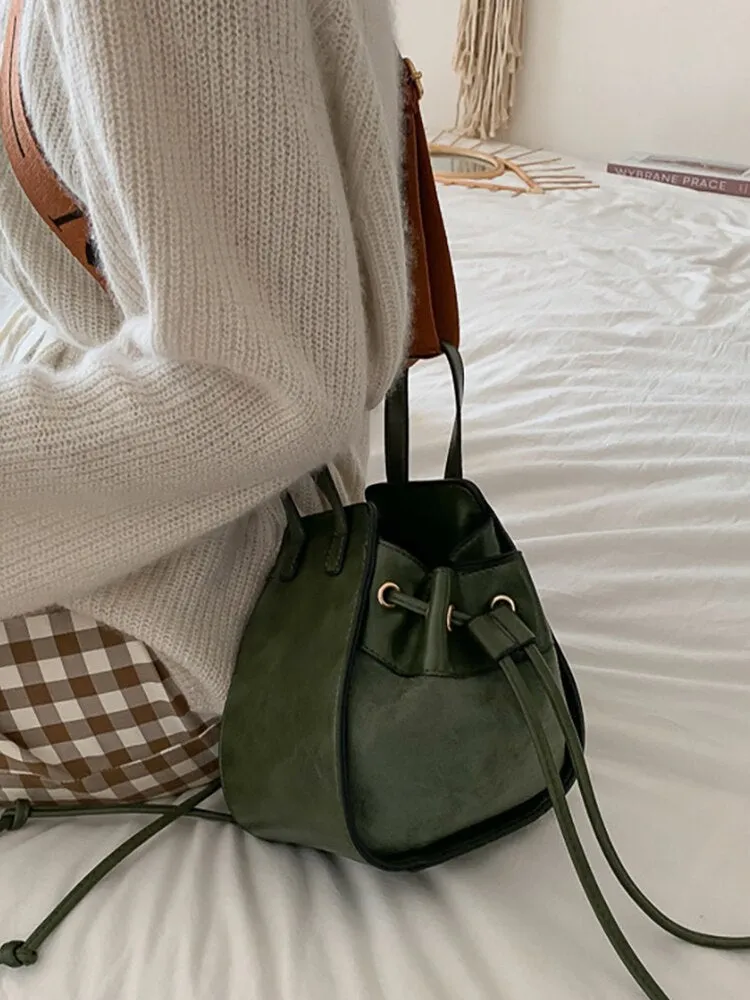 deanwangkt  Women's Bucket Bags Female Shoulder Casual Leather For Designer  Brand Handbags Lady Pu Crossbody Drawstring Bag Purse