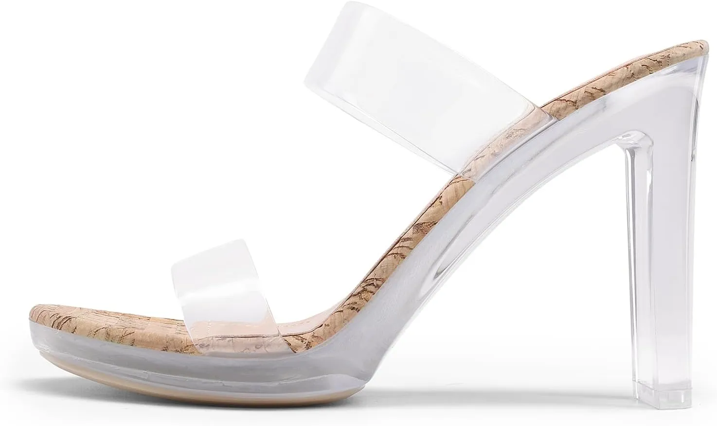 DREAM PAIRS Women's Clear Two Strap Open Toe High Block Chunky Slip on Dress Heel Sandals