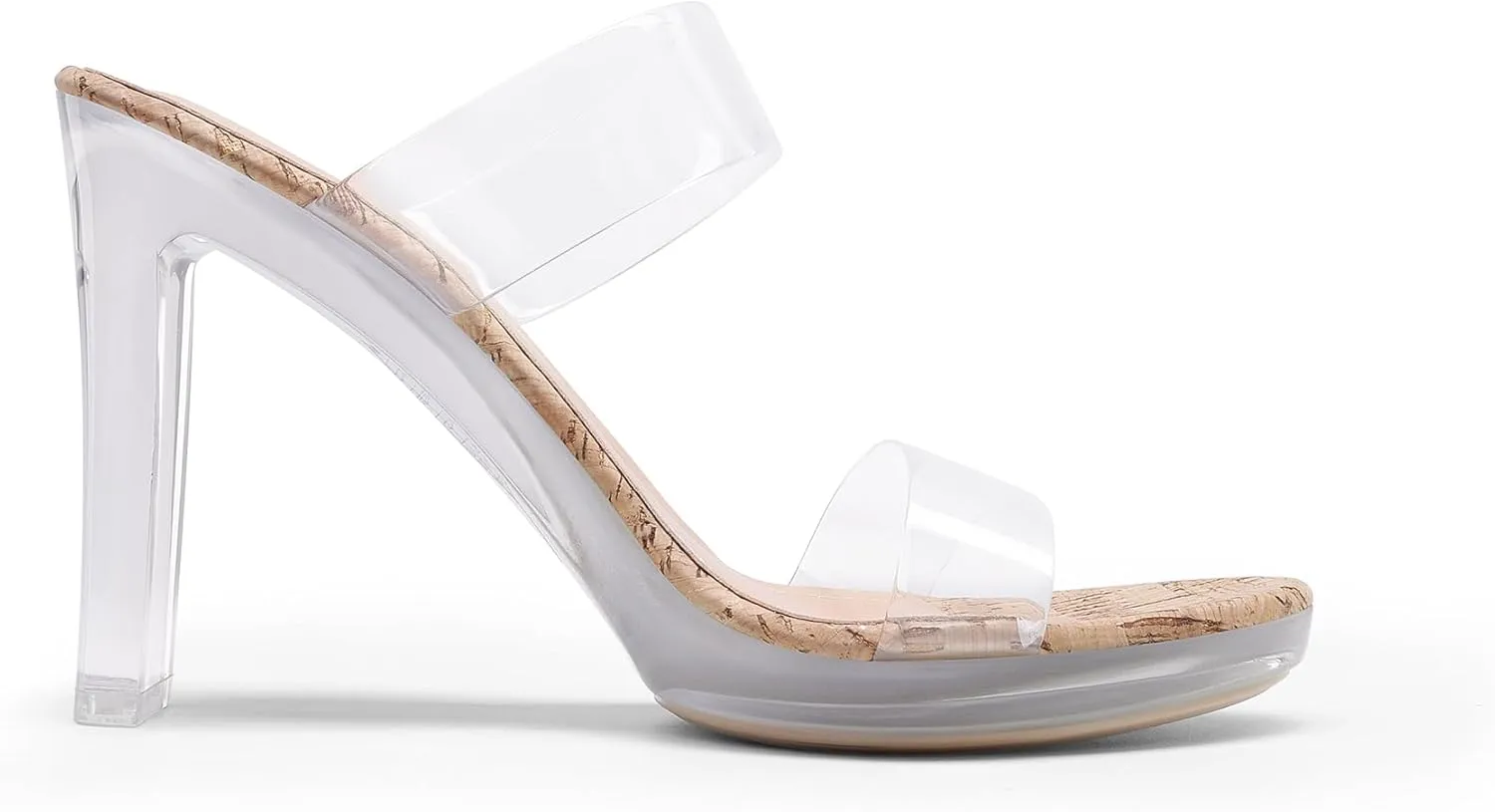 DREAM PAIRS Women's Clear Two Strap Open Toe High Block Chunky Slip on Dress Heel Sandals