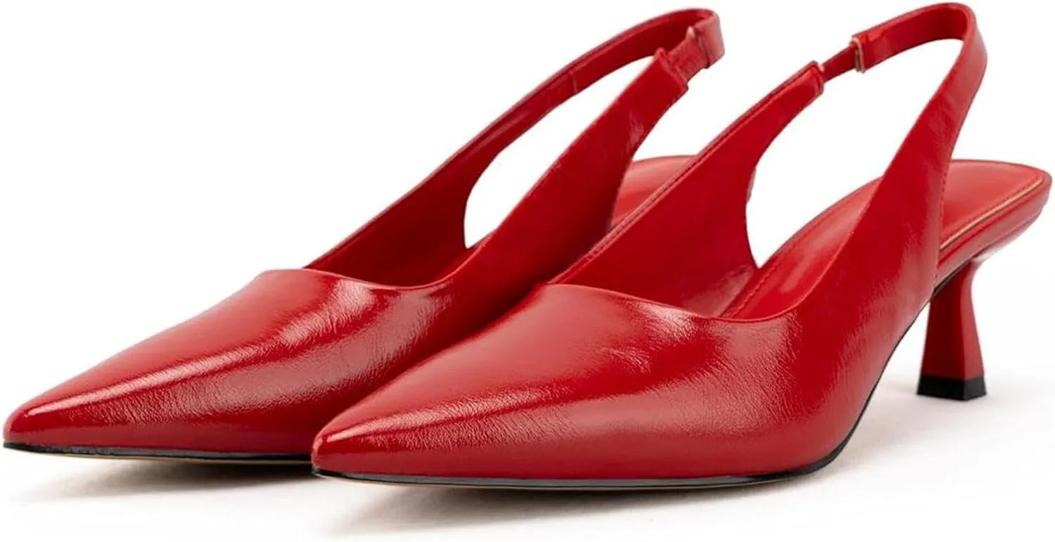 DREAMCIA Women's Pumps Slingback Heels Pointed Toe Sling Back Kitten Heels Women Metallic Slingback Pumps Bride Dresses Wedding Shoes