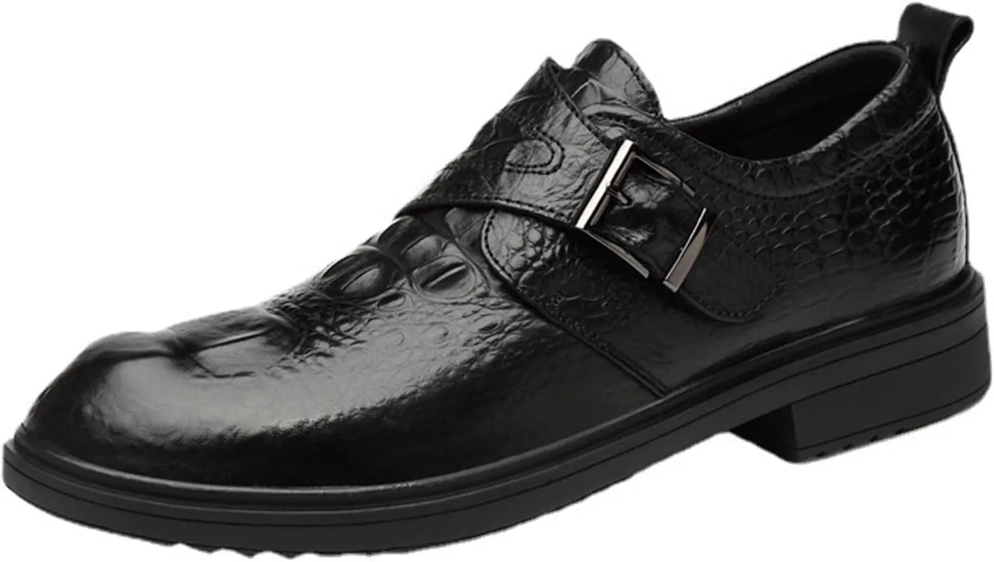 Dress Formal Shoes for Men Slip On Crocodile Embossed Monk Strap Vegan Leather Resistant Non Slip Rubber Sole Block Heel Anti-Slip Outdoor