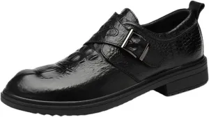 Dress Formal Shoes for Men Slip On Crocodile Embossed Monk Strap Vegan Leather Resistant Non Slip Rubber Sole Block Heel Anti-Slip Outdoor
