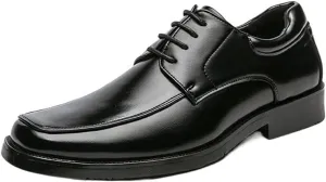 Dress Oxford for Men Lace Up Apron Toe Square Toe Derby Shoes Vegan Leather Anti-Slip Slip Resistant Low Top Prom (Color : Black, Size : 10.5)