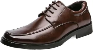Dress Oxford for Men Lace Up Apron Toe Square Toe Derby Shoes Vegan Leather Anti-Slip Slip Resistant Low Top Prom (Color : Brown, Size : 9)
