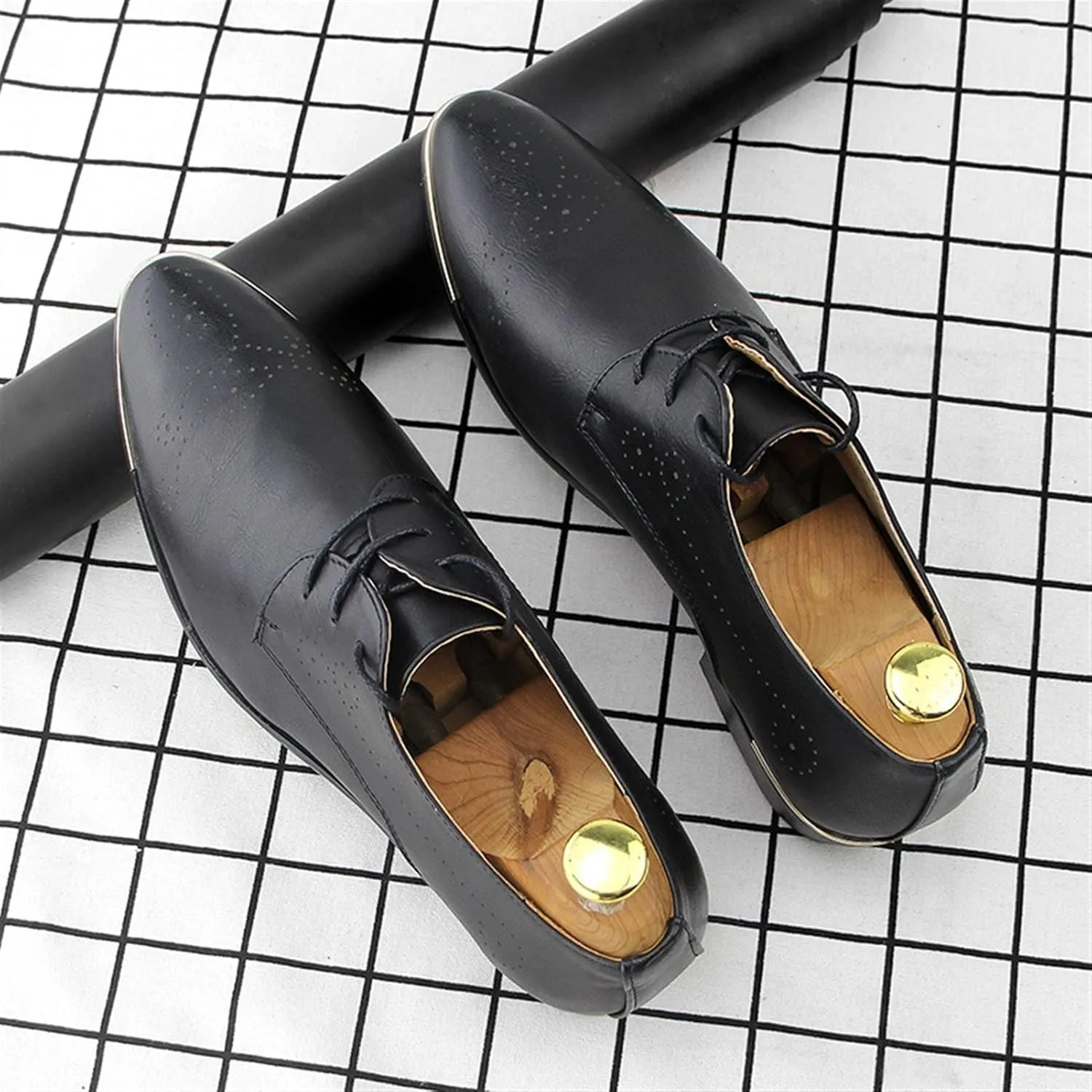 Dress Oxford for Men Lace Up Round Toe Wing tip Derby Shoes Vegan Leather Slip Resistant Anti-Slip Rubber Sole Party