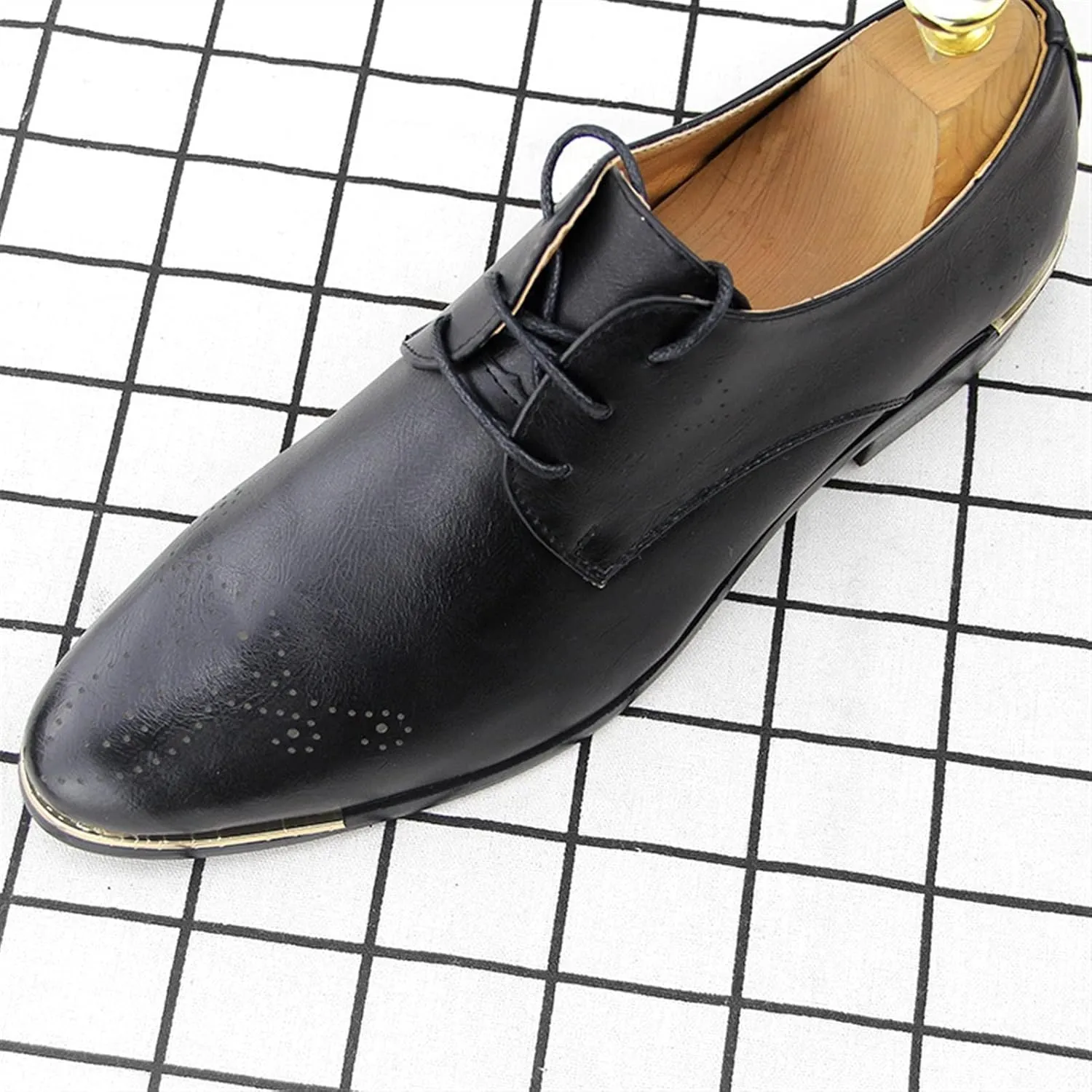 Dress Oxford for Men Lace Up Round Toe Wing tip Derby Shoes Vegan Leather Slip Resistant Anti-Slip Rubber Sole Party