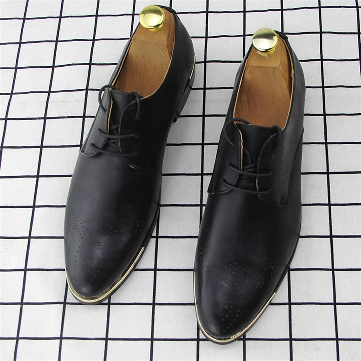 Dress Oxford for Men Lace Up Round Toe Wing tip Derby Shoes Vegan Leather Slip Resistant Anti-Slip Rubber Sole Party