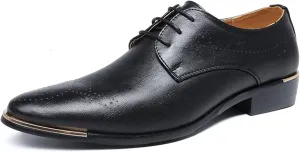 Dress Oxford for Men Lace Up Round Toe Wing tip Derby Shoes Vegan Leather Slip Resistant Anti-Slip Rubber Sole Party