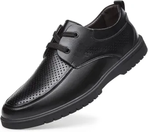 Dress Oxford Shoes for Men Lace Up Breathable Round Apron Burnished Toe Vegan Leather Slip Resistant Anti-Slip Non Slip Classic (Color : Black Perforated, Size : 7.5)