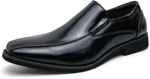 Dress Oxford Shoes for Men Slip On Monk Strap Square Toe Bike Toe Vegan Leather Slip Resistant Anti-Slip Non Slip Low Top Working (Color : Black, Size : 6.5)