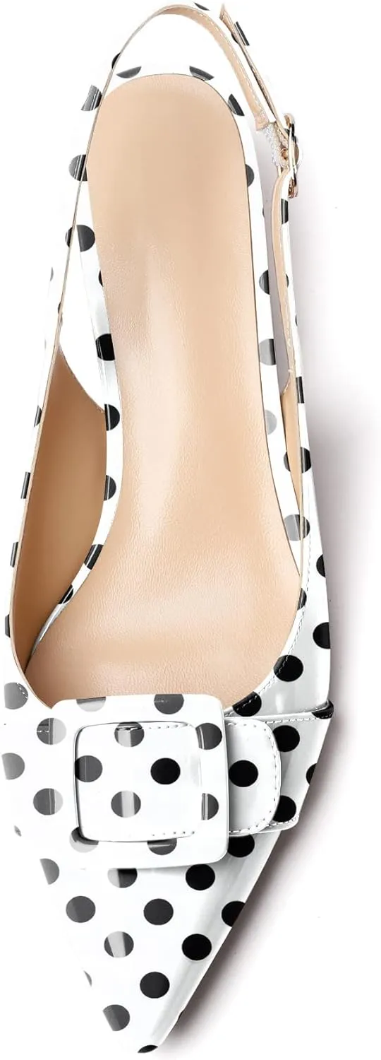 Eldof Kitten Heel Pumps for Women, Pointed Toe Slingback Low Heels, Classic Bow Heels Dress Shoes for Office Wedding Work Evening 1.4 Inches