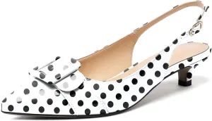 Eldof Kitten Heel Pumps for Women, Pointed Toe Slingback Low Heels, Classic Bow Heels Dress Shoes for Office Wedding Work Evening 1.4 Inches